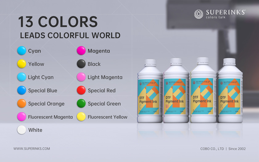 DTF ink is available in a variety of colors