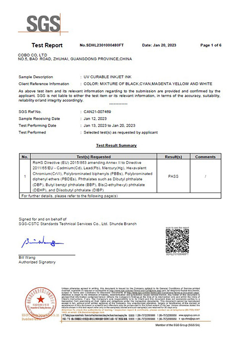 SGS-UV Curing Ink Detection